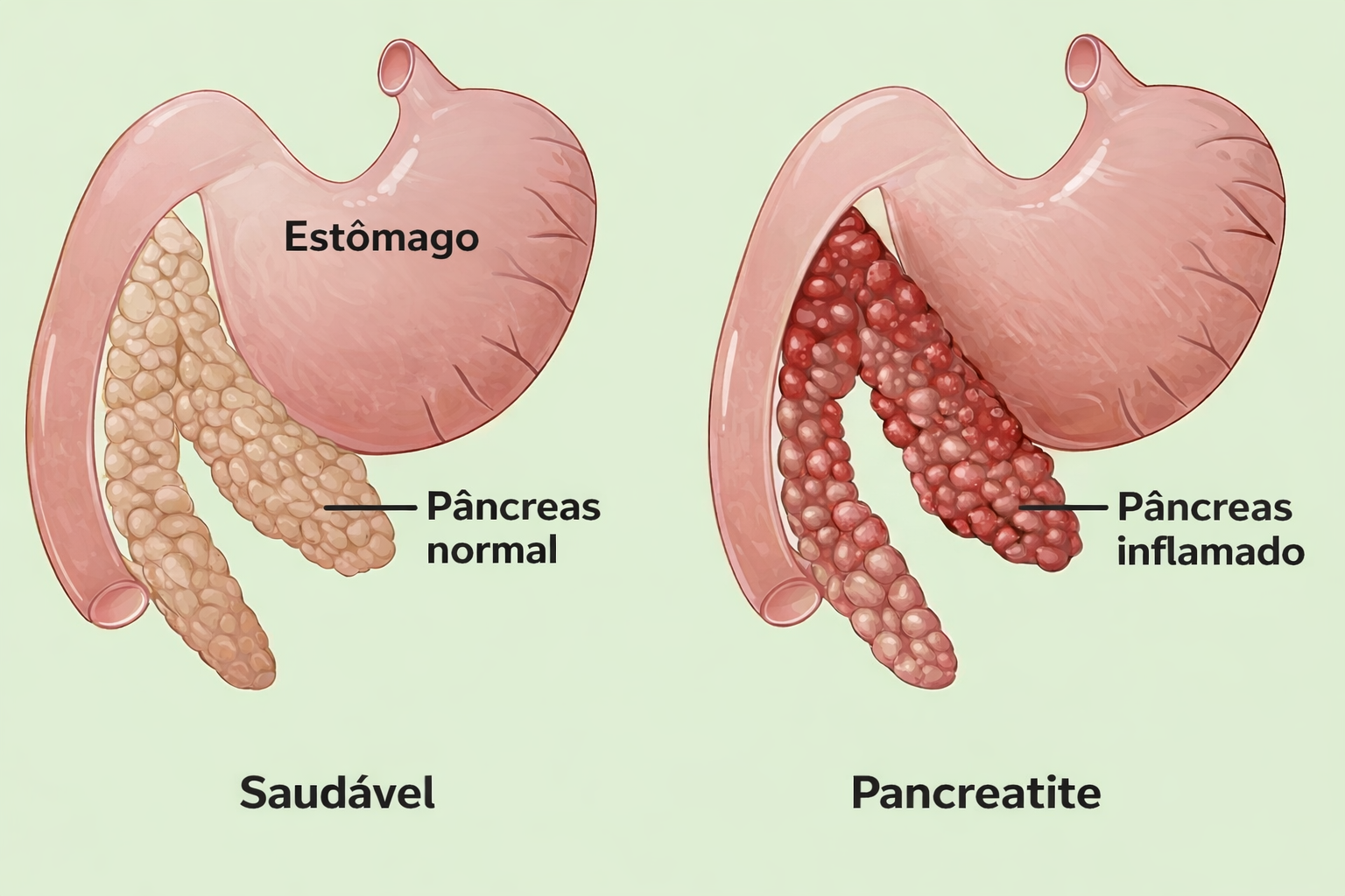 imagem comparativa do pancreas saudavel e do pancreas doente em cães.